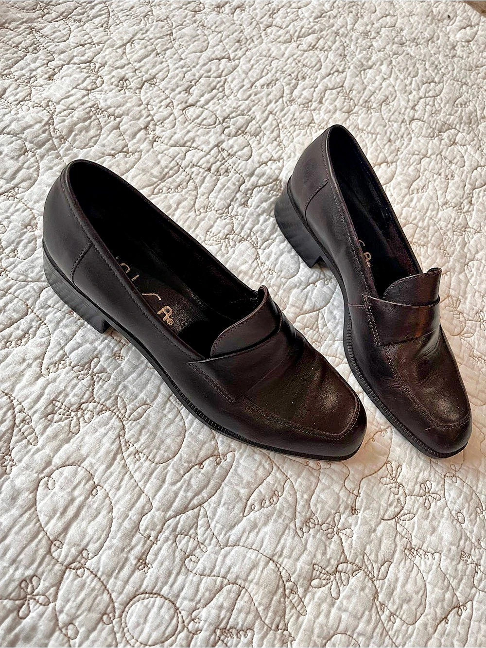Unisa Brown Leather-Look Loafers Size 5.5